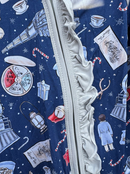 Ruffled Zippered Romper (Midnight Train to Mackinac)