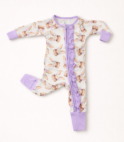 Ruffled Zippered Romper + Zippered Romper (Boho Bunnies)