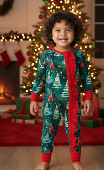 Ruffle Zippered Romper (Fir-ever Michigan)