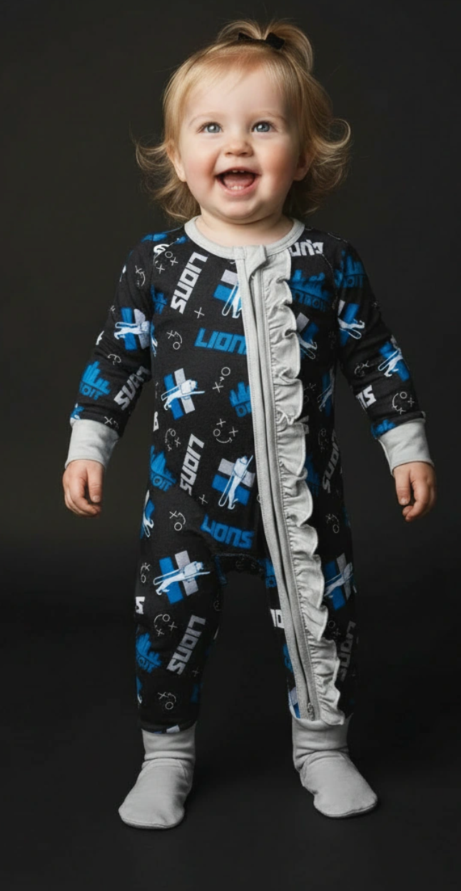 Ruffled Zippered Romper (Great Lakes Gridiron)