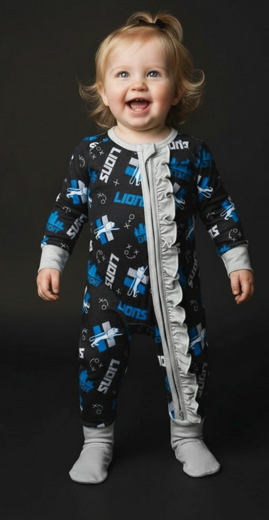 Ruffled Zippered Romper (Great Lakes Gridiron)